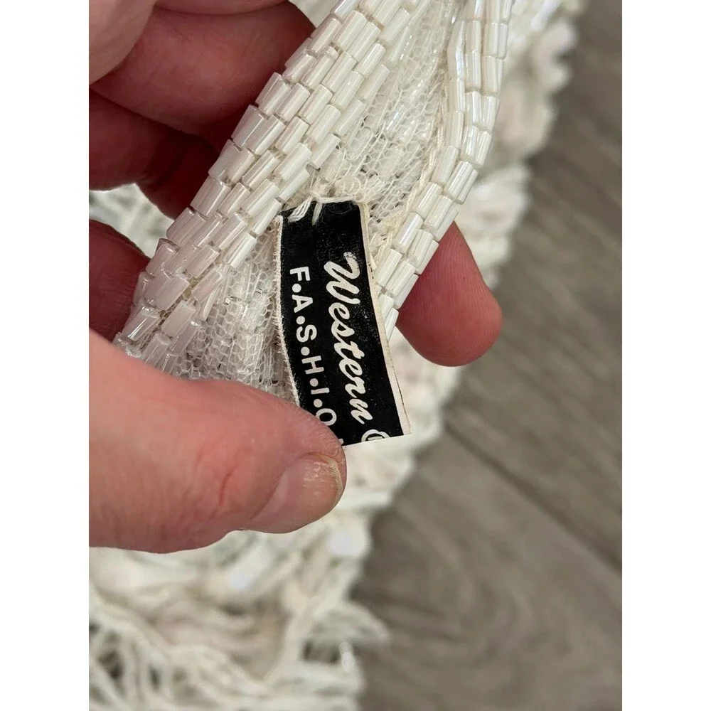 Vintage Beaded Fringe Shawl  Western Fashion Statement Collar